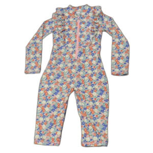 Mini Boden Floral Kids Swim Suit - Blue, Orange, White